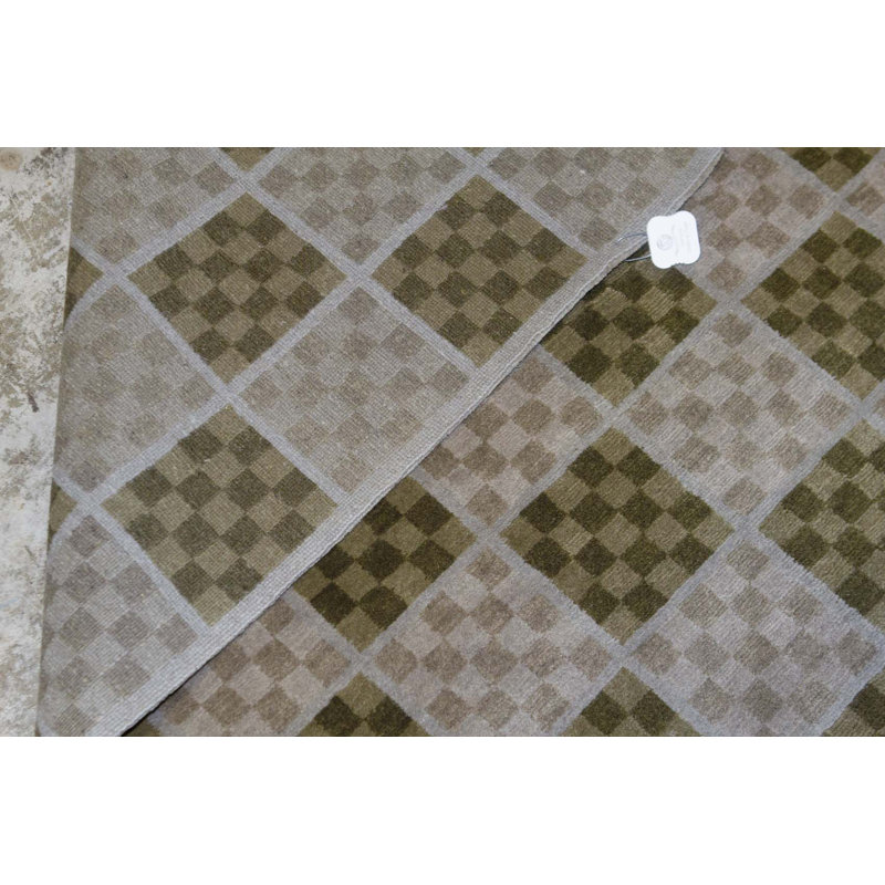 Tapis gris et vert noué à la main de haute qualité