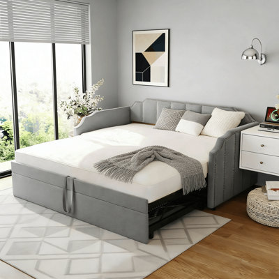 Twin Tufted Upholstered Daybed With Trundle And Usb Ports