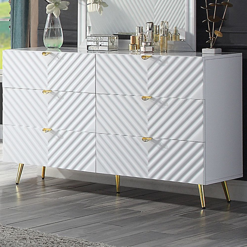 Commode 6 tiroirs Gaines, Blanc
