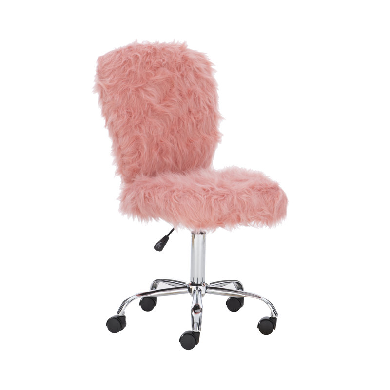 Chaise de travail en fausse fourrure Aikens, Rosé