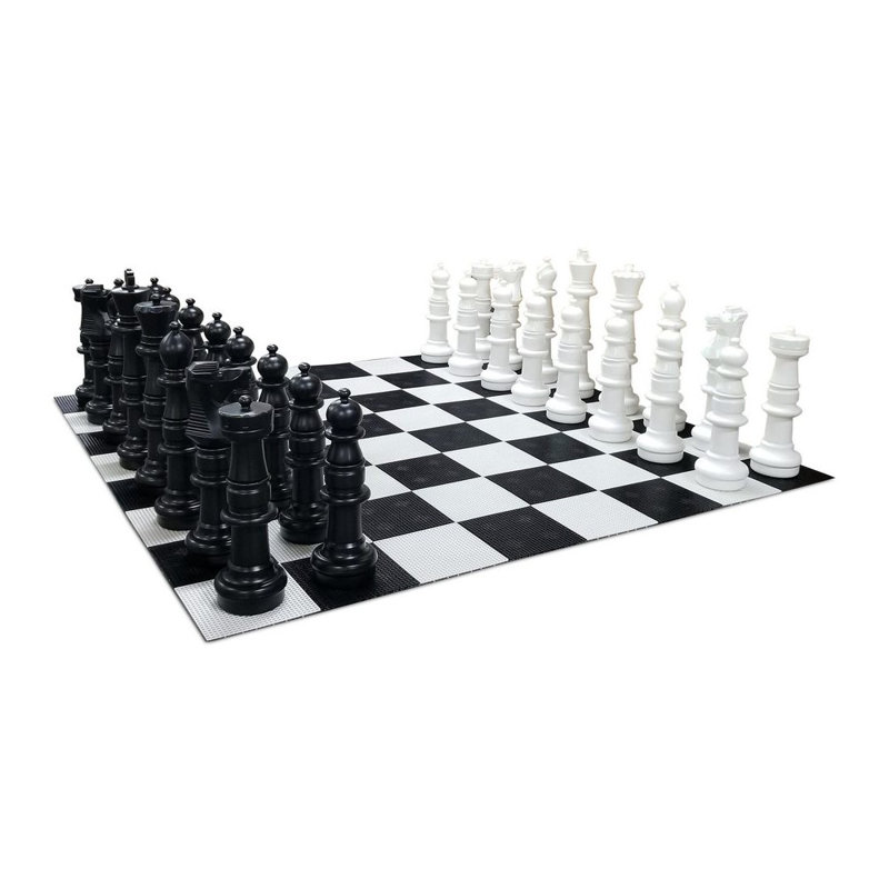 Giant 37" Black and White Outdoor Chess and Checkers Set with Nylon Mat