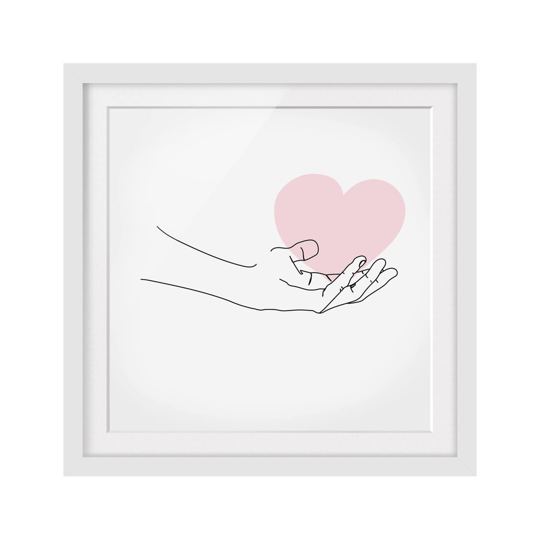 Gerahmtes Poster Hand with Heart Line Art