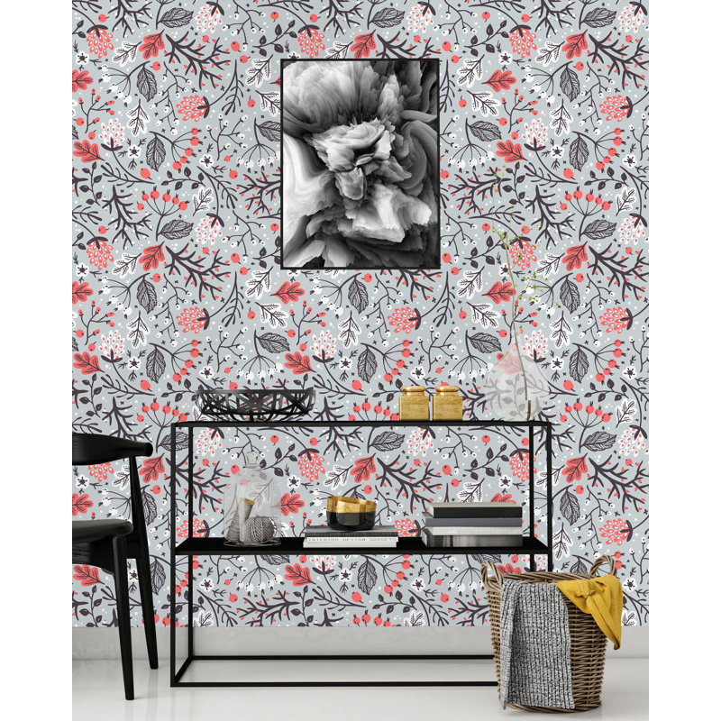 Panneau de papier peint adhésif Belcara Leaves and Berries, L 100 po x l 25 po