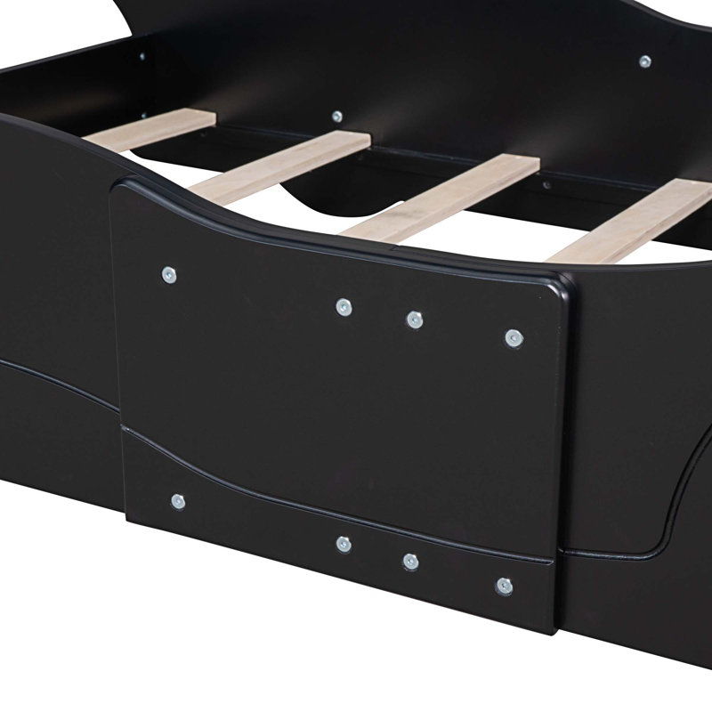 Modern Race Car-Shaped Platform Bed Kids Bed with Wheels, Black, Twin