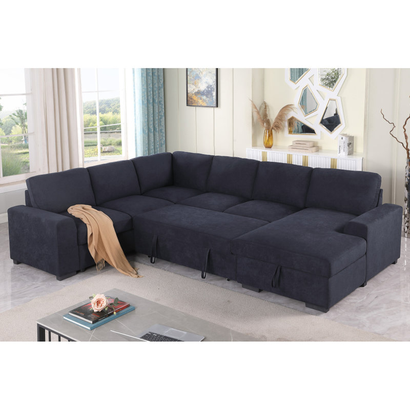 Canapé-lit modulaire moderne en tissu tissé de 117,5 po Selene II avec méridienne de rangement orientée à droite