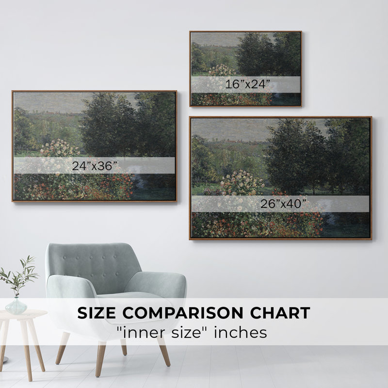 «Vintage Landscape -DLXVI» sur toile, Cadre flottant noyer, H 25 po x l 37 po x P 2 po
