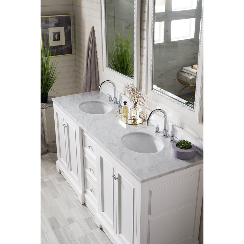 De Soto 72'' W Double Vanity, Carrara White, 8" Widespread