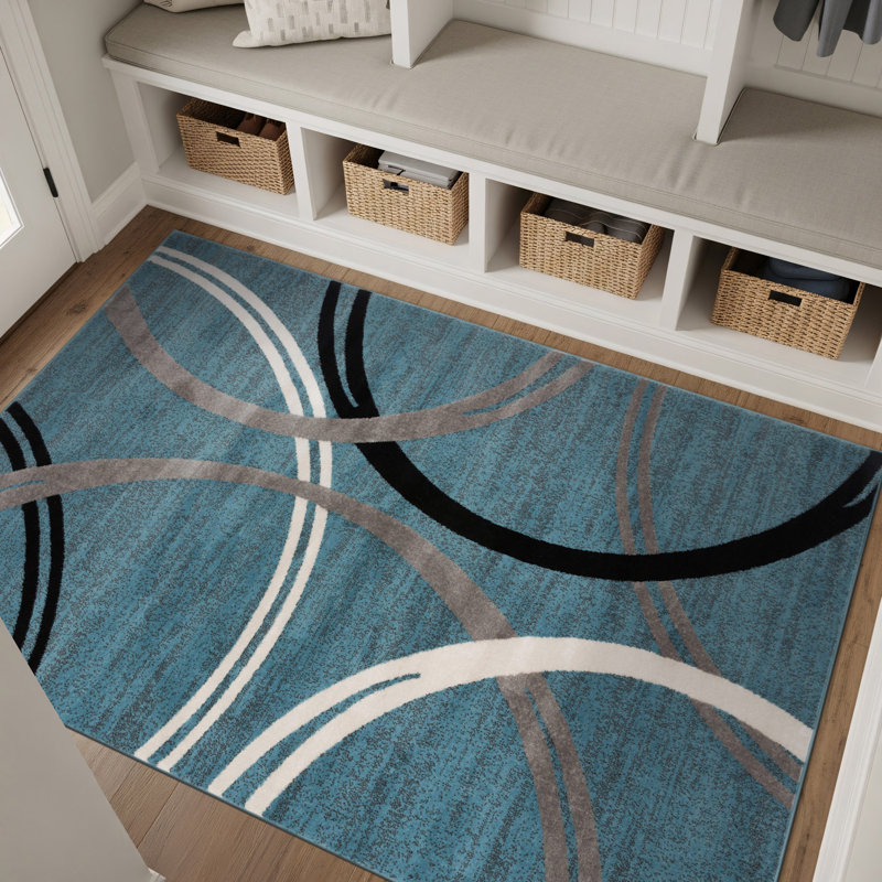 Tolchester Abstract Blue/Gray/Black Area Rug, Rectangle 4' x 6'
