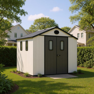 Abri de jardin INMITOM avec portes verrouillables, résistant aux intempéries, idéal pour ranger outils de jardin, tondeuse à gazon, vélos et accessoires de piscine.