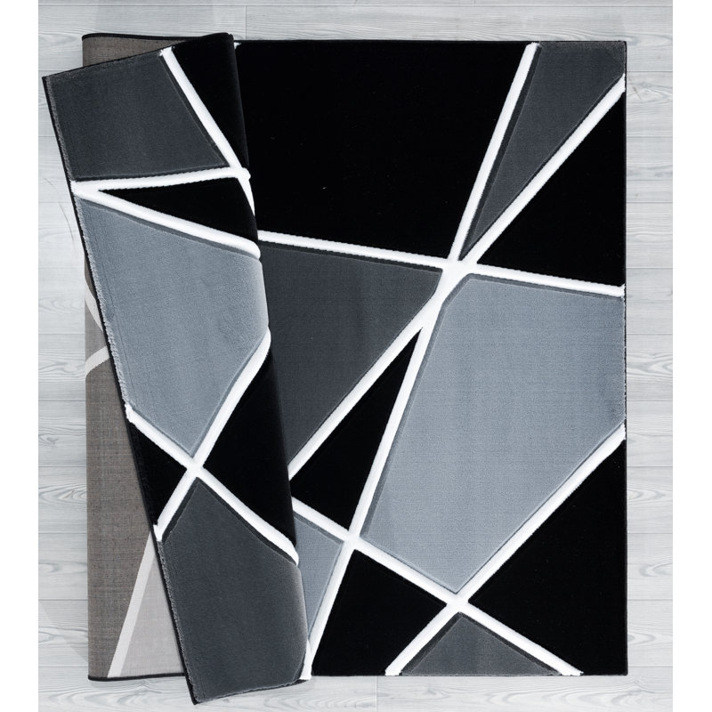 Tapis noir à motif abstrait Zabala, Rectangle 2 pi 7 po x 4 pi 2 po