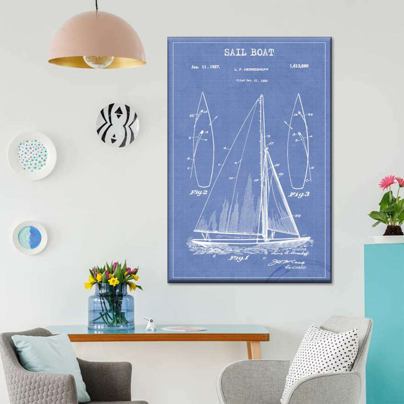 Voile de bateau bleu verni - reproduction sur toile tendue, H 48 po x l 32 po x P 1,25 po
