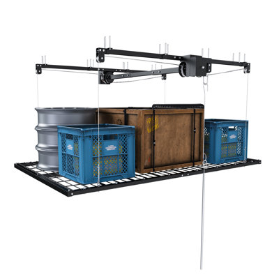 Overhead Garage Storage Rack 4x8 FT for High Ceilings 10-12 FT, All-Steel Construction with Safety Lock