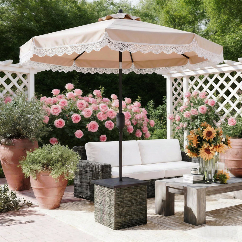 Table de bout carrée pour l'extérieur, table d'appoint en osier avec trou pour parasol