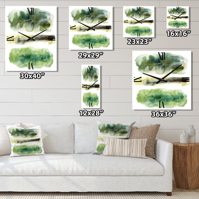 Golden Green Abstract Clouds with Blue Points III - Modern Wall Clock, Small