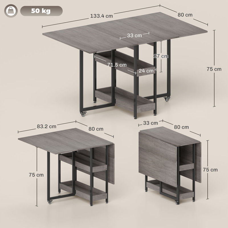 Folding Dining  Table, Grey/Black