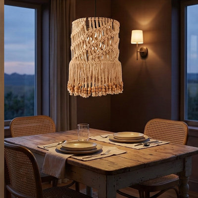 Luminaire suspendu ajustable en macramé Artisan
