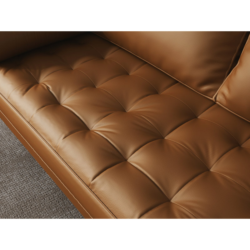 58" Faux Leather Square Arm Loveseat, Brown Faux Leather