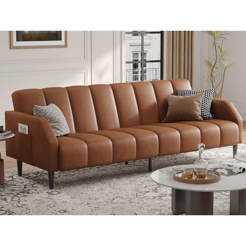 77.56" Faux Leather Convertible Sofa, Futon Couch with Adjustable Backrest for Small Spaces, Living Room, Office, Dark Brown