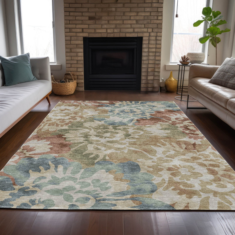 Tapis paprika Xhevrie intérieur / extérieur lavable à la machine, Rectangle 10 pi x 14 pi