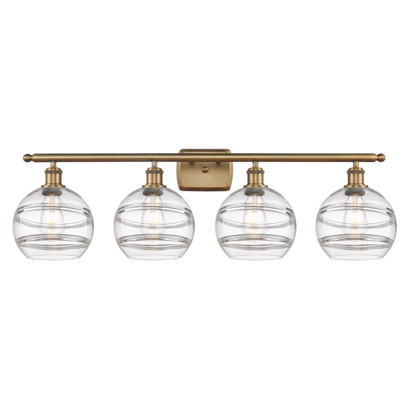 Éclairage pour meuble-lavabo à 4 lumières à intensité variable Chartoff, Transparent, Laiton brossé