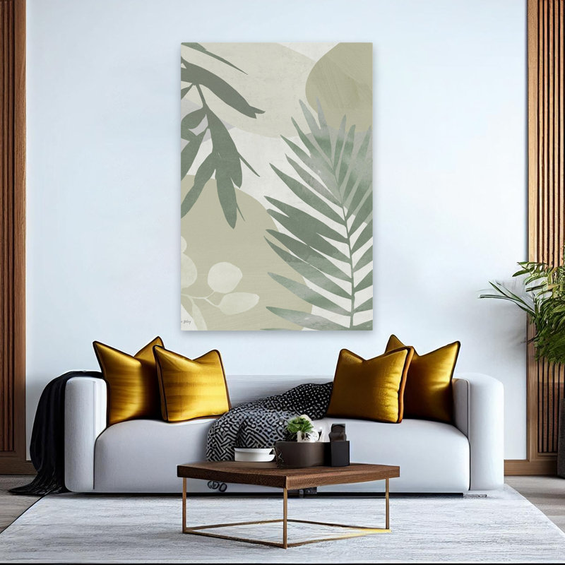 Sauge, éléments de la nature II - ferme contemporaine moderne, silhouettes de feuilles, motif abstrait, tons verts, art