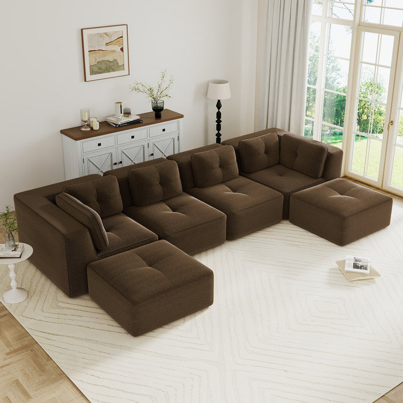Canapé modulaire Modern, H 27,1 po x l 151,9 po x P 40,9 po, Brun