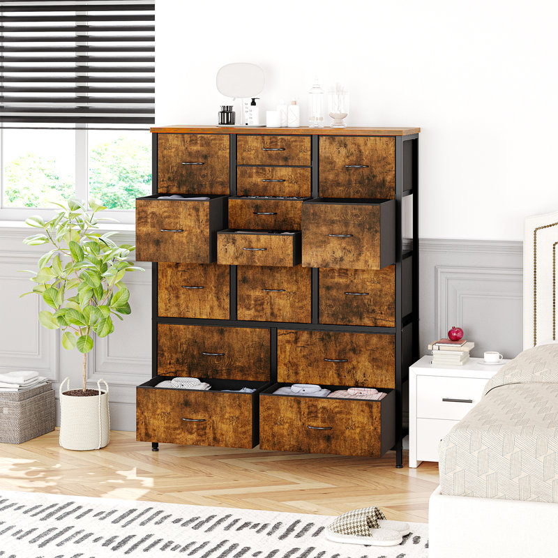 Commode 15 tiroirs en tissu avec structure en acier, grande commode de rangement