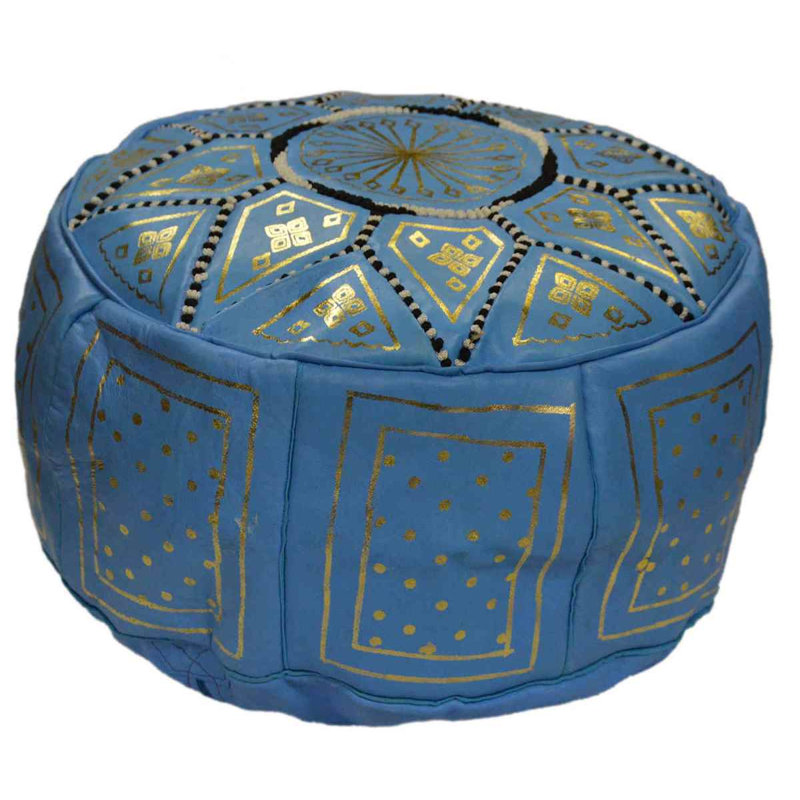 Bagley Leather Ottoman, Light Blue Genuine Leather