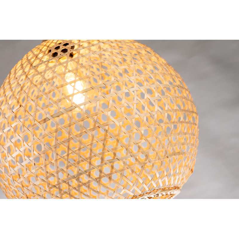 Wicker 1- Light Modern Coastal Beige Pendant Light 16 in. Natural Rattan Airy Shade in Brass Finish