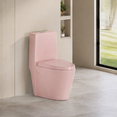 1.1/1.6 GPF Dual-Flush Elongated One-Piece Toilet with 17.13 in. Comfort Seat Height, Ceramic Glazed Surface(Soft Close Seat Included), Pink