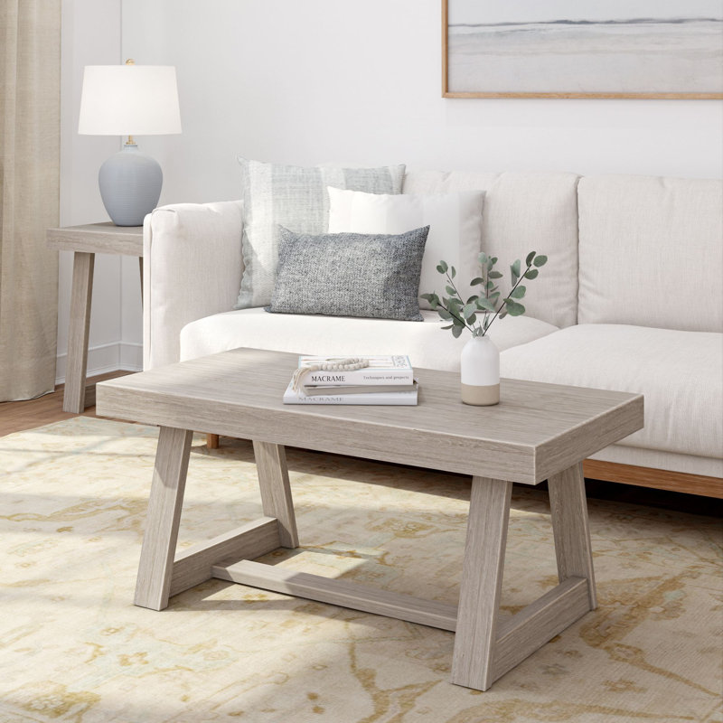 Cathelyne Solid Wood Single Coffee Table, 17.5" H x 40.25" L x 20.5" W, Seashell Wirebrush