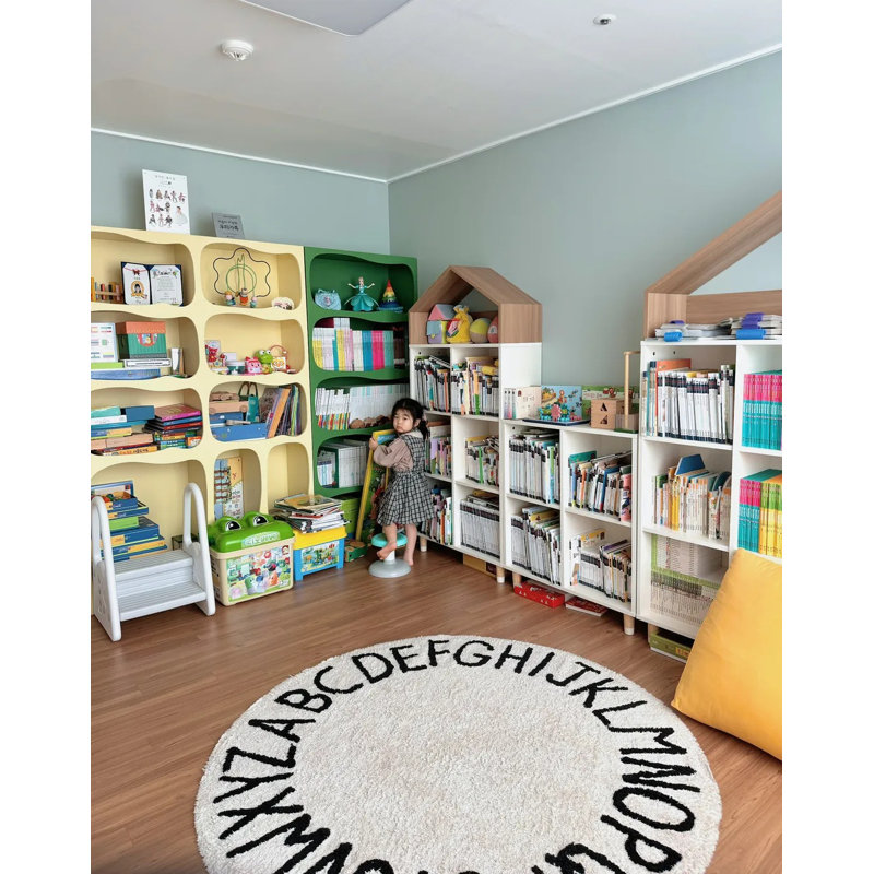 Washable Round Rug ABC Natural - Black