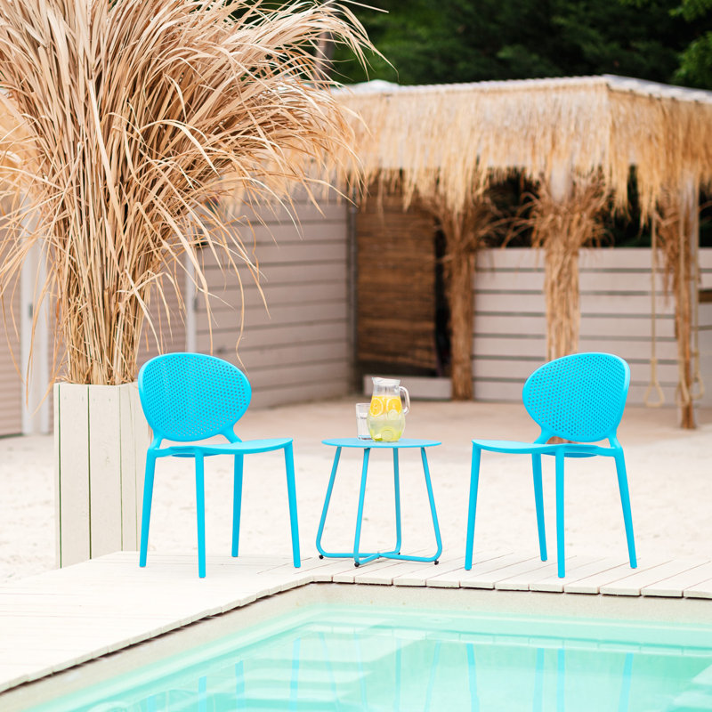 Suze Stacking Patio Dining Side Chair, Blue