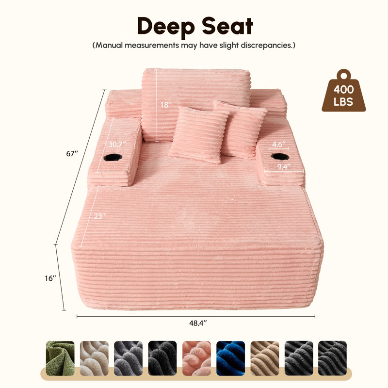 Méridienne surdimensionnée en velours côtelé Cloudelle, Fausse fourrure rose