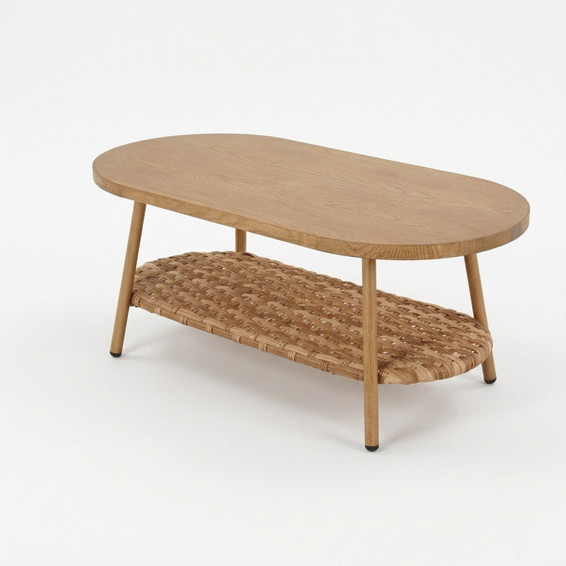 Table basse d'extérieur avec tablette de rangement en osier