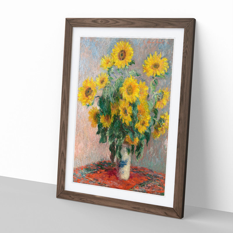 Bouquet of Sunflowers by Claude Monet - Picture Frame Painting, 36cm H x 27cm W x 2cm D, Walnut