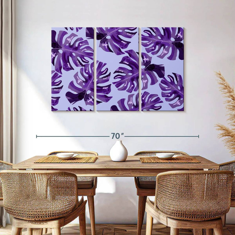 Harnek mauve à feuilles de Monstera, H 36 po x l 57 po