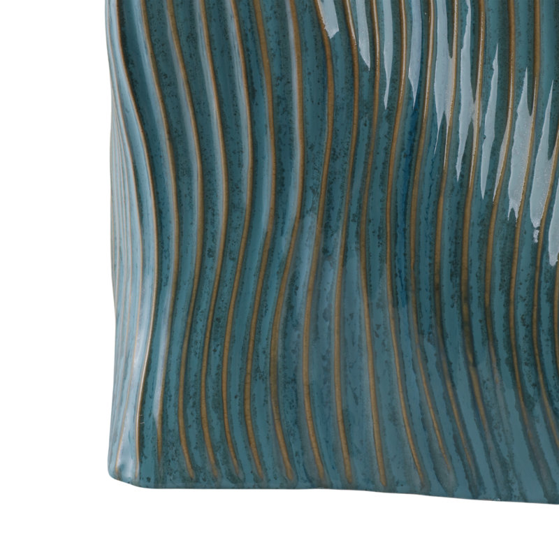 Ceramic Garden Stool With Wavy Texture - 19" Green Accent Table For Indoor Or Outdoor Use