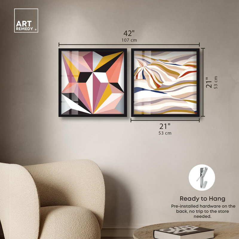 Ensemble de 2 panneaux dorés «Coastal Calm Boho Art» par , H 21 po x l 21 po, Noir