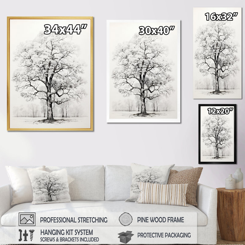 White Tree Elegance Landscape " White Tree Elegance Landscape ", 30" W x 40" H, Black Picture Frame