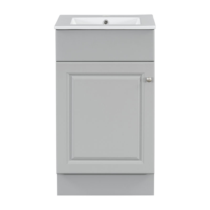 Meuble-lavabo gris 18 po - Construction avec lavabo en céramique à finition moderne et tablette réglable pour un rangement sur mesure