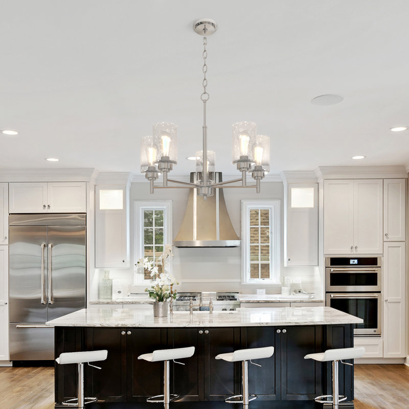 Lustre 5 lumières de 24 po de largeur Wexton, Nickel brossé