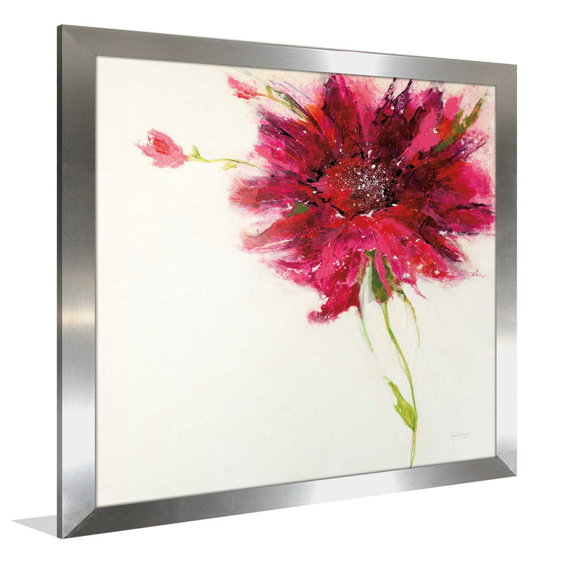 «Pink Daisy on White», reproduction de peinture acrylique sur toile, H 21,5 po x l 21,5 po x P 0,75 po, Encadrement argenté