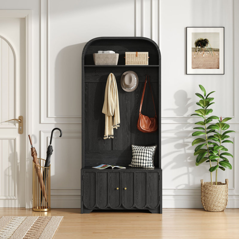 Hall Tree With Shoe Storage Bench, 4-in-1 Entryway Bench With Coat Rack, Black