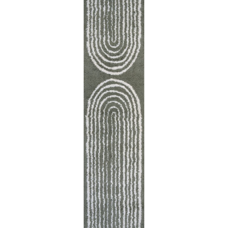 Moodi Modern Shaggy Area Rug Abstract Line Design, Runner 80 x 300 cm, Green