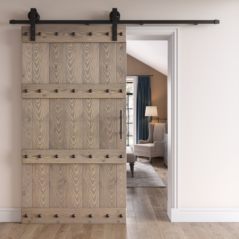 Porte de grange lambrissée peinte en bois sans trousse de quincaillerie d'installation, 42 po x 84 po, Gris clair