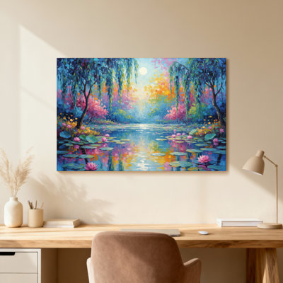 Étang coloré avec paysages et paysages urbains