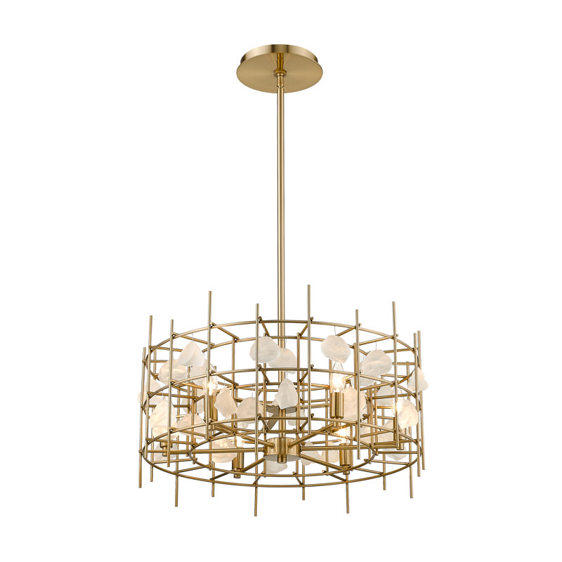 Lustre géométrique 6 lumières façon bougie, Laiton vieilli