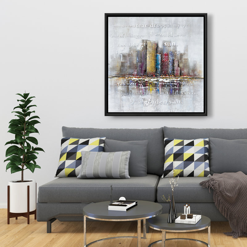Bâtiments avec typographie en relief - décor de toile encadrée