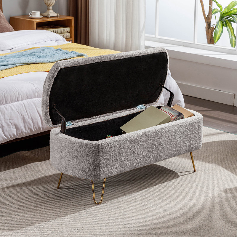 Banc de rangement avec repose-pieds à l'extrémité du lit, banc d'entrée rembourré, 15.5 " H x 39.37 " L x 15.75 " D, Grey